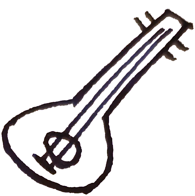 A simple lute drawn by hand in blue ink.